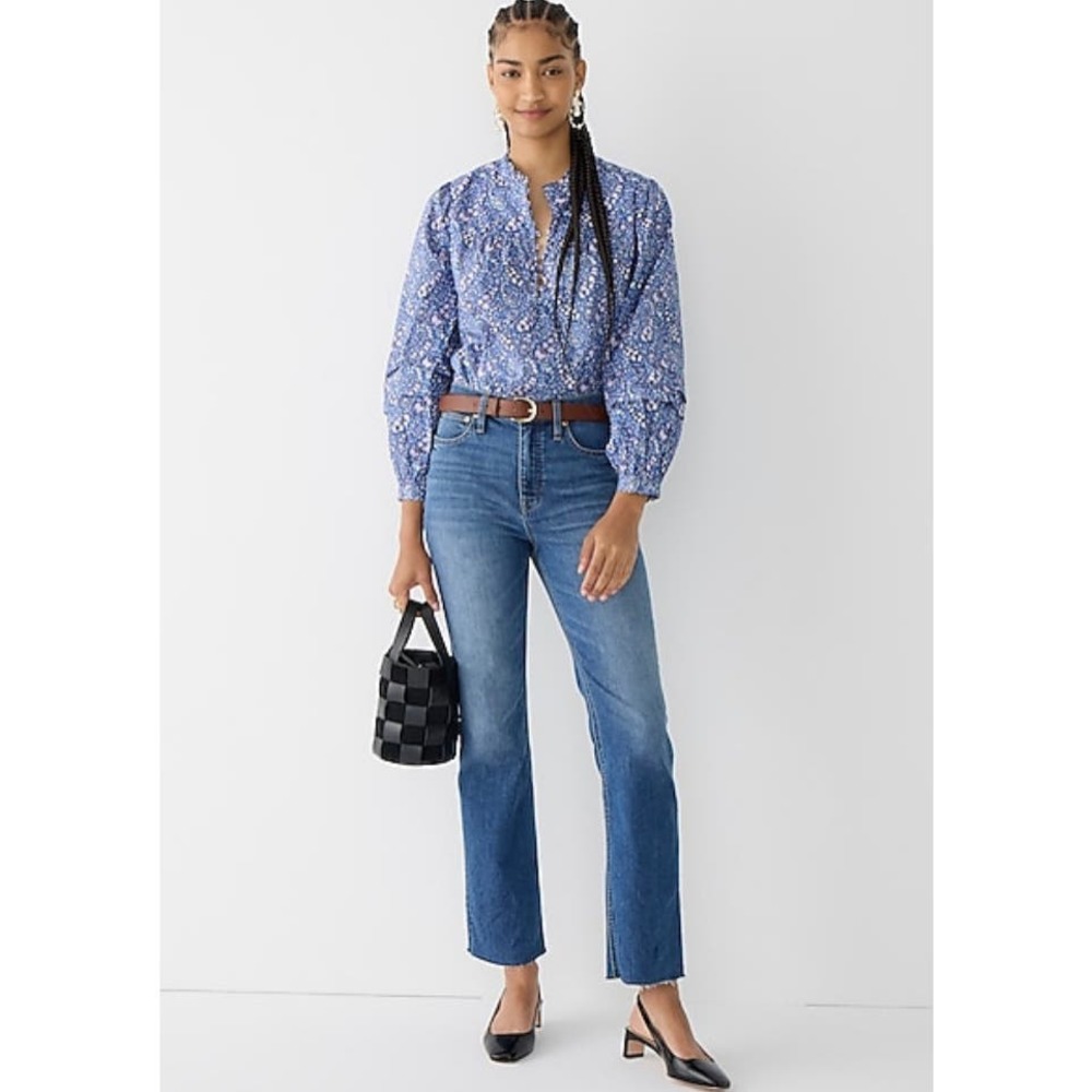J. Crew High Rise Slim Demi Boot Jeans Blue Raw Hem Size 26